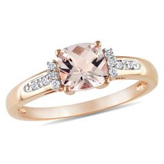 Cushion-Cut Pink Morganite and Diamond Accent Ring in 10K Rose Gold