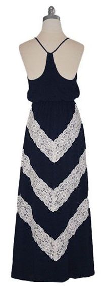 Versatile Black Maxi #Dress with White Lace Chevron Design #LBD