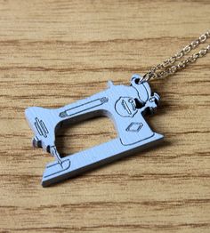 Retro Sewing Machine Wood Necklace